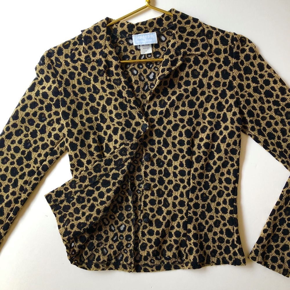 Animal Print Collared Button Down Blouse SM